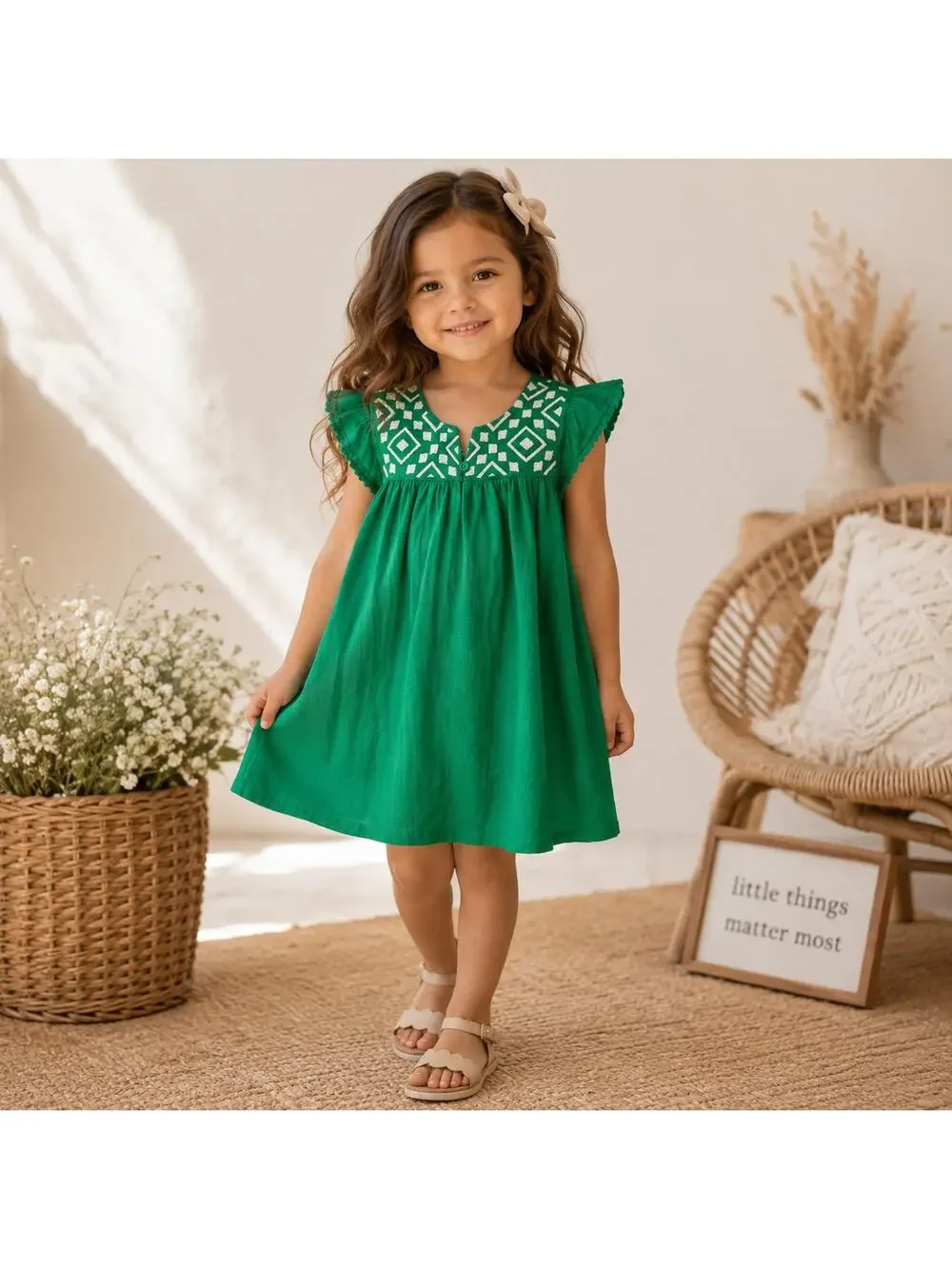 Tea Collection Green White Embroidered Dress 2